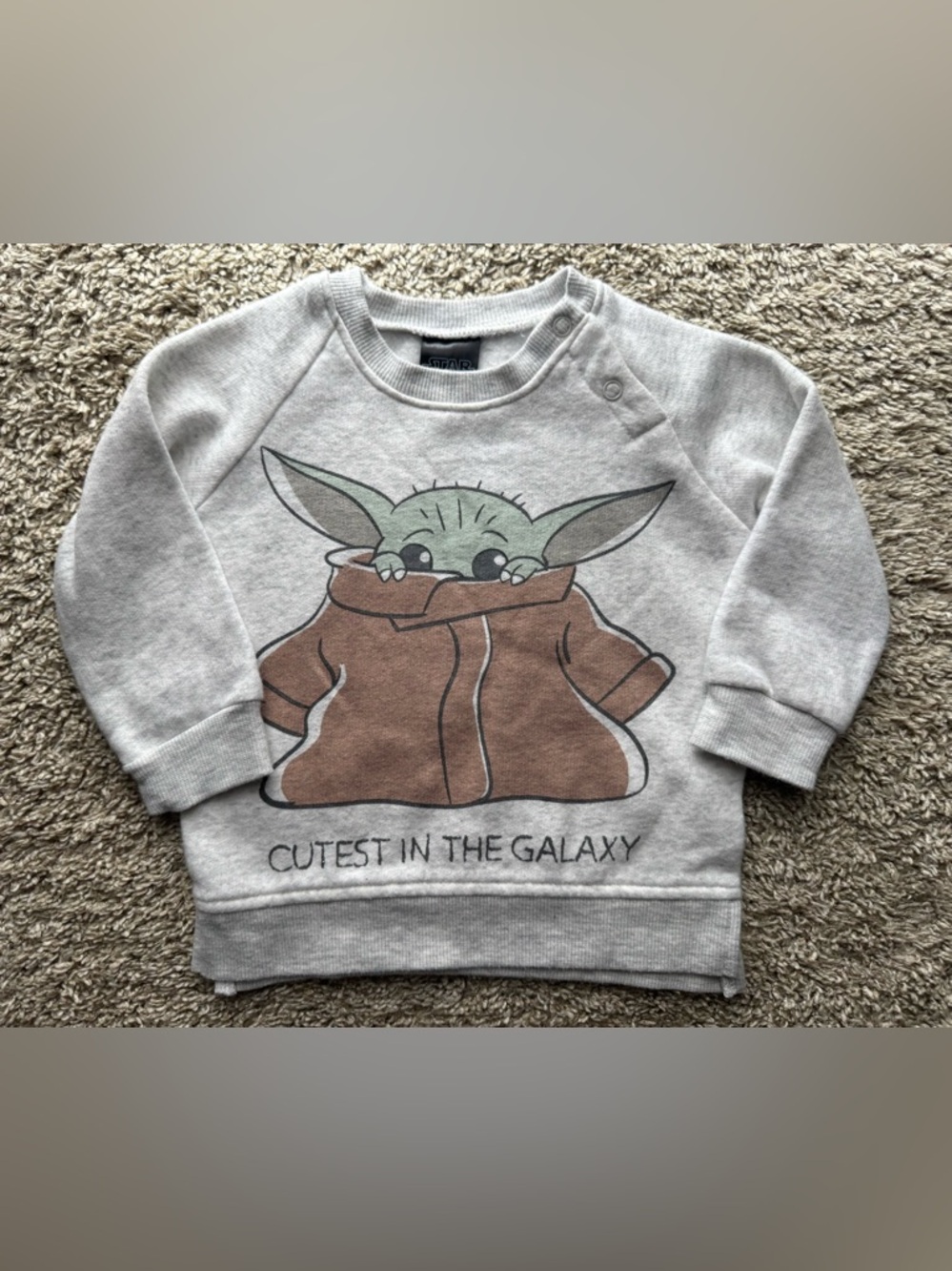 12M Star Wars Baby Yoda Grogu Sweatshirt Gray “Cutest in the Galaxy”